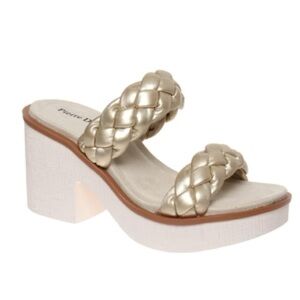 Braided Metallic White Gold Platform Slide Sandal Chunky Platform Heel